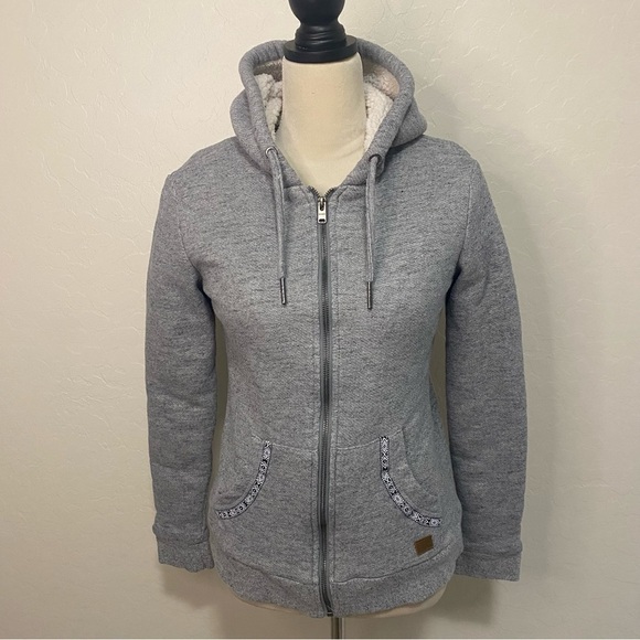 Roxy Sherpa lined gray sweatshirt hoodie Size S/P - Picture 2 of 10